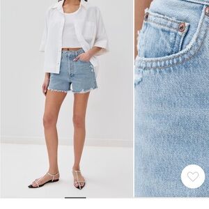 Agolde Dee Vintage High Rise Light Blue Distressed Denim Cutoff Shorts